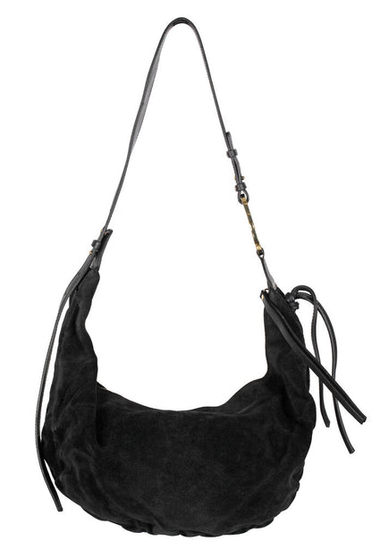 Black Suede Hobo Bag with Adjustable Strap