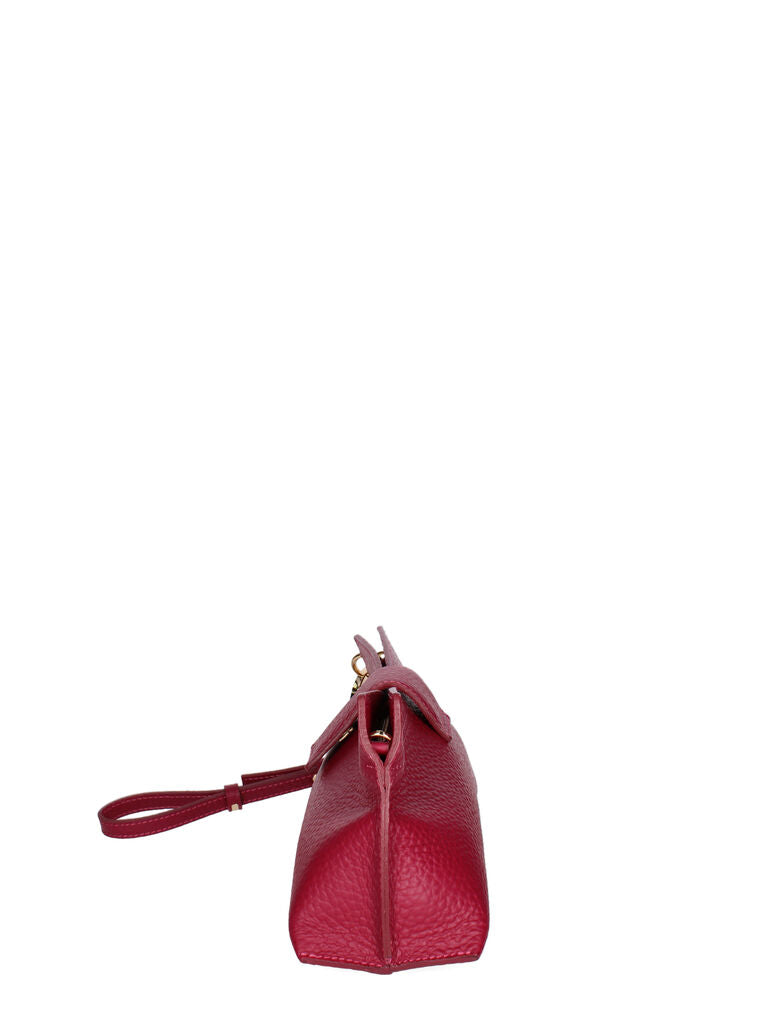 Red Textured Leather Clutch with Detachable Strap