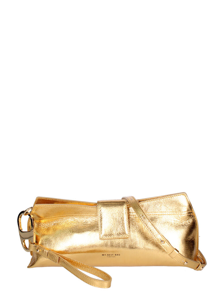 Gold Metallic Clutch with Wrist Strap
