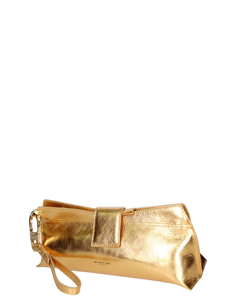 Gold Metallic Clutch with Wrist Strap