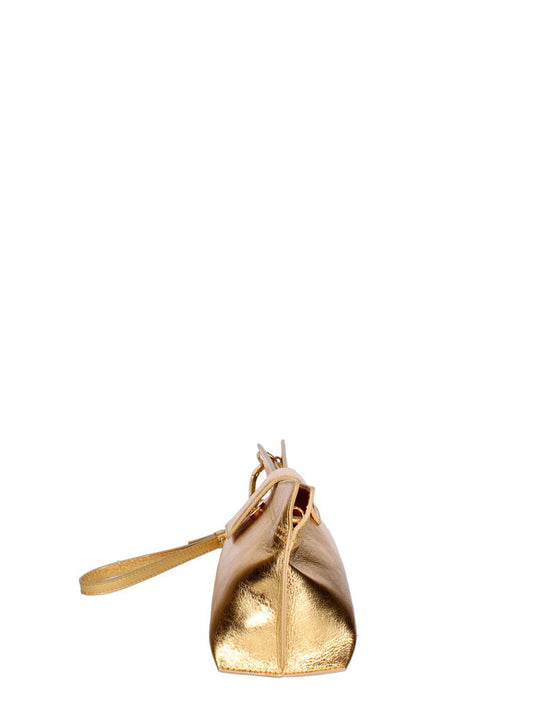 Gold Metallic Clutch with Wrist Strap