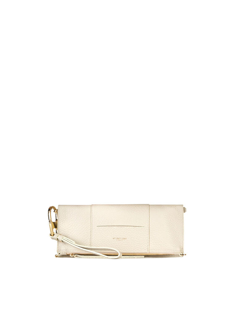 Cream Textured Wristlet Clutch with Gold Details