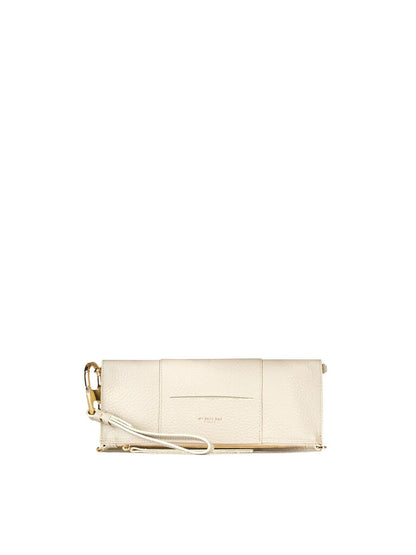Cream Textured Wristlet Clutch with Gold Details