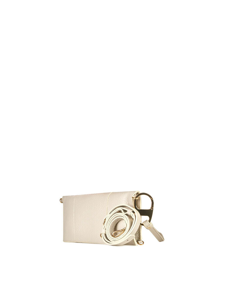 Cream Textured Wristlet Clutch with Gold Details