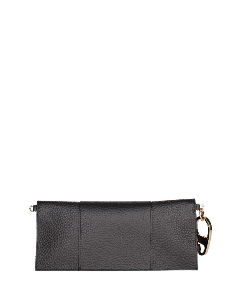 Black Textured Leather Wristlet Clutch with Zip Closure