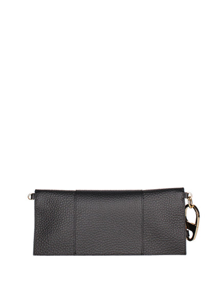 Black Textured Leather Wristlet Clutch with Zip Closure