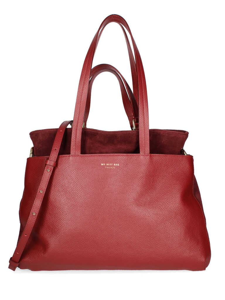 Red Leather Tote with Dual Shoulder Handles