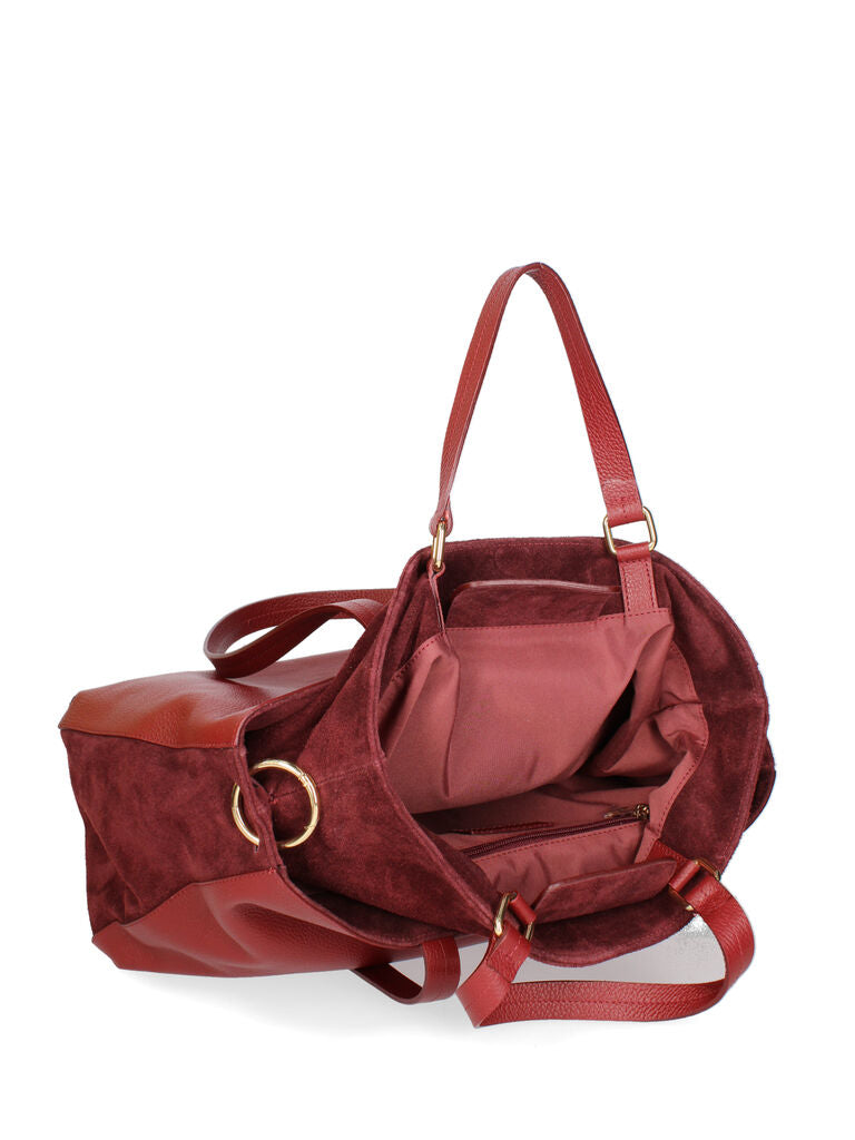 Red Leather Tote with Dual Shoulder Handles