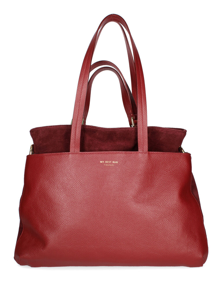 Red Leather Tote with Dual Shoulder Handles
