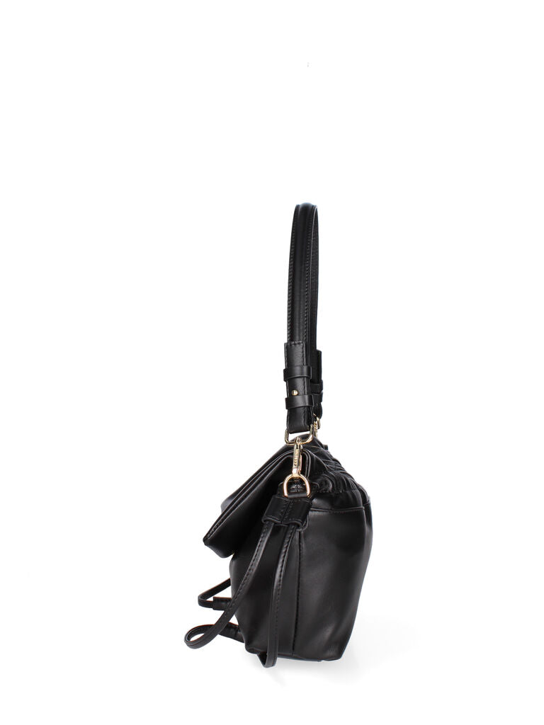 Black Leather Pleated Shoulder Bag