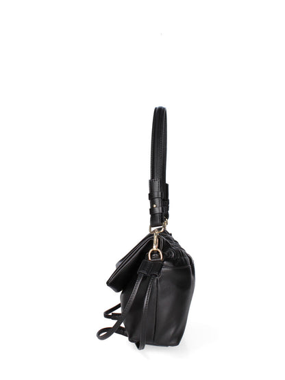 Black Leather Pleated Shoulder Bag