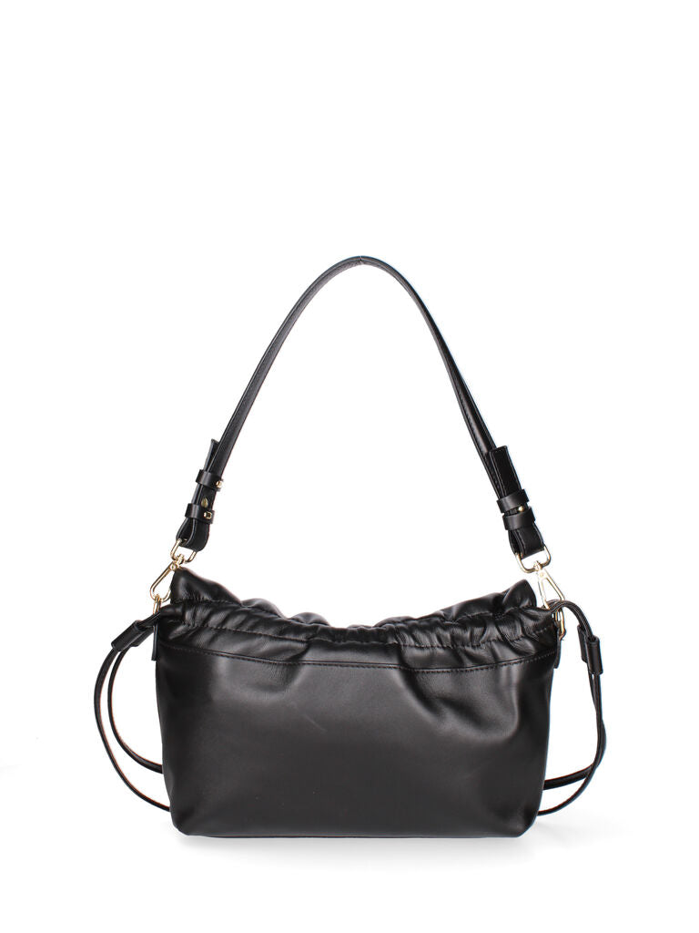 Black Leather Pleated Shoulder Bag