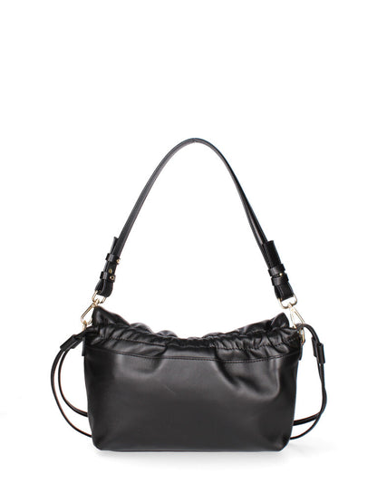 Black Leather Pleated Shoulder Bag