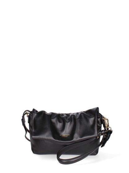 Black Leather Pleated Shoulder Bag