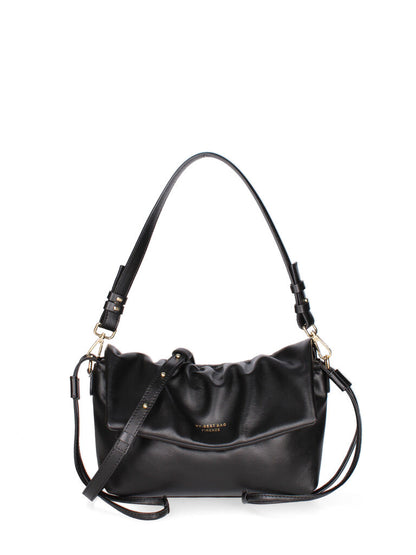 Black Leather Pleated Shoulder Bag