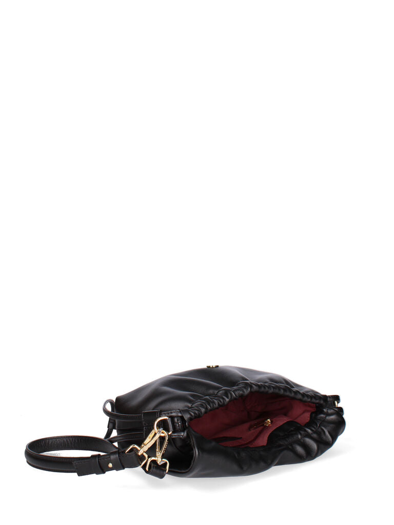 Black Leather Pleated Shoulder Bag