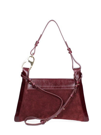 Burgundy Leather and Suede Shoulder Bag with Gold Accent