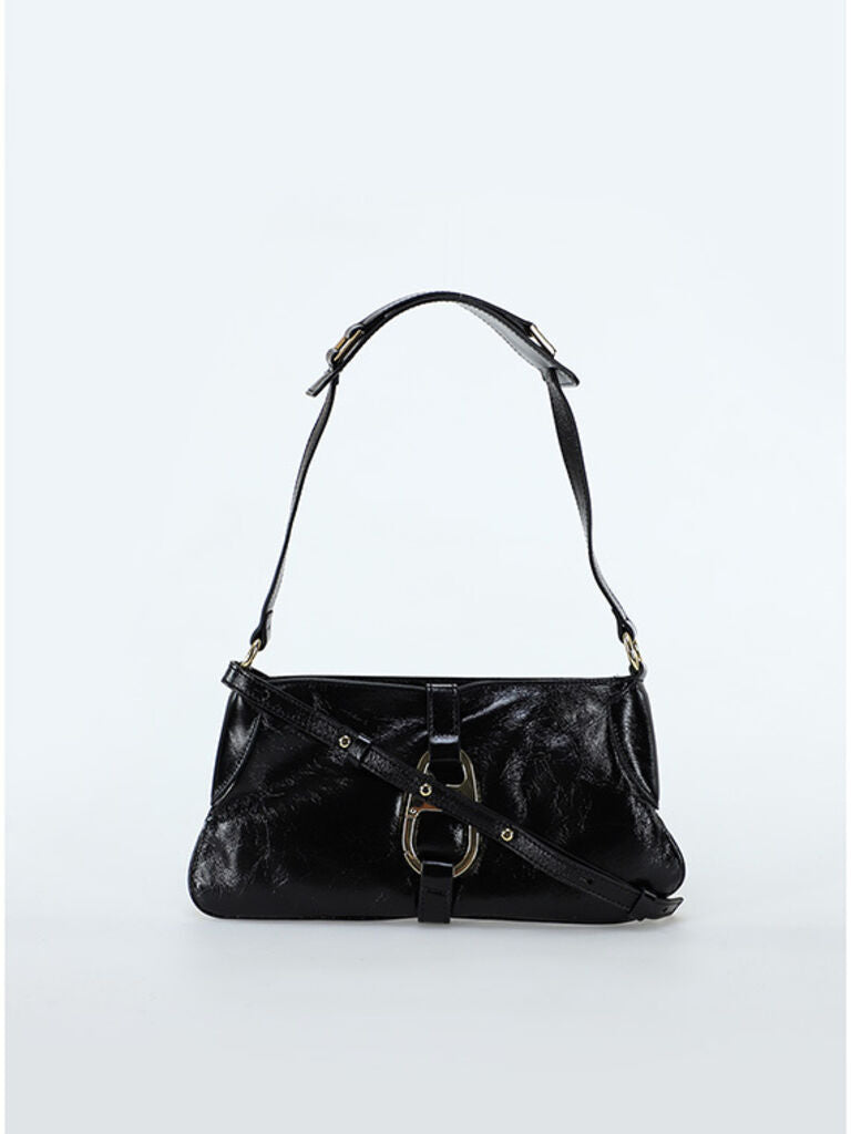 Black Textured Shoulder Bag with Adjustable Strap