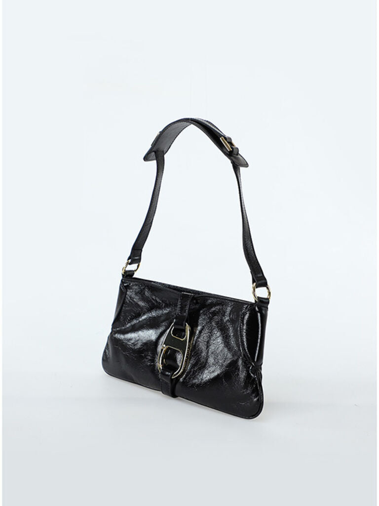Black Textured Shoulder Bag with Adjustable Strap