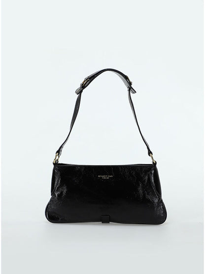 Black Textured Shoulder Bag with Adjustable Strap