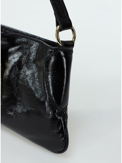 Black Textured Shoulder Bag with Adjustable Strap