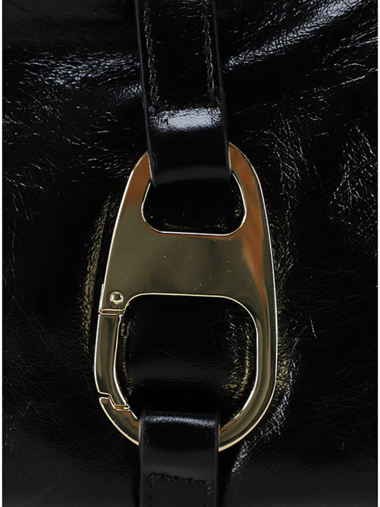 Black Textured Shoulder Bag with Adjustable Strap