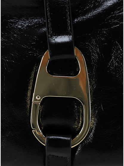 Black Textured Shoulder Bag with Adjustable Strap