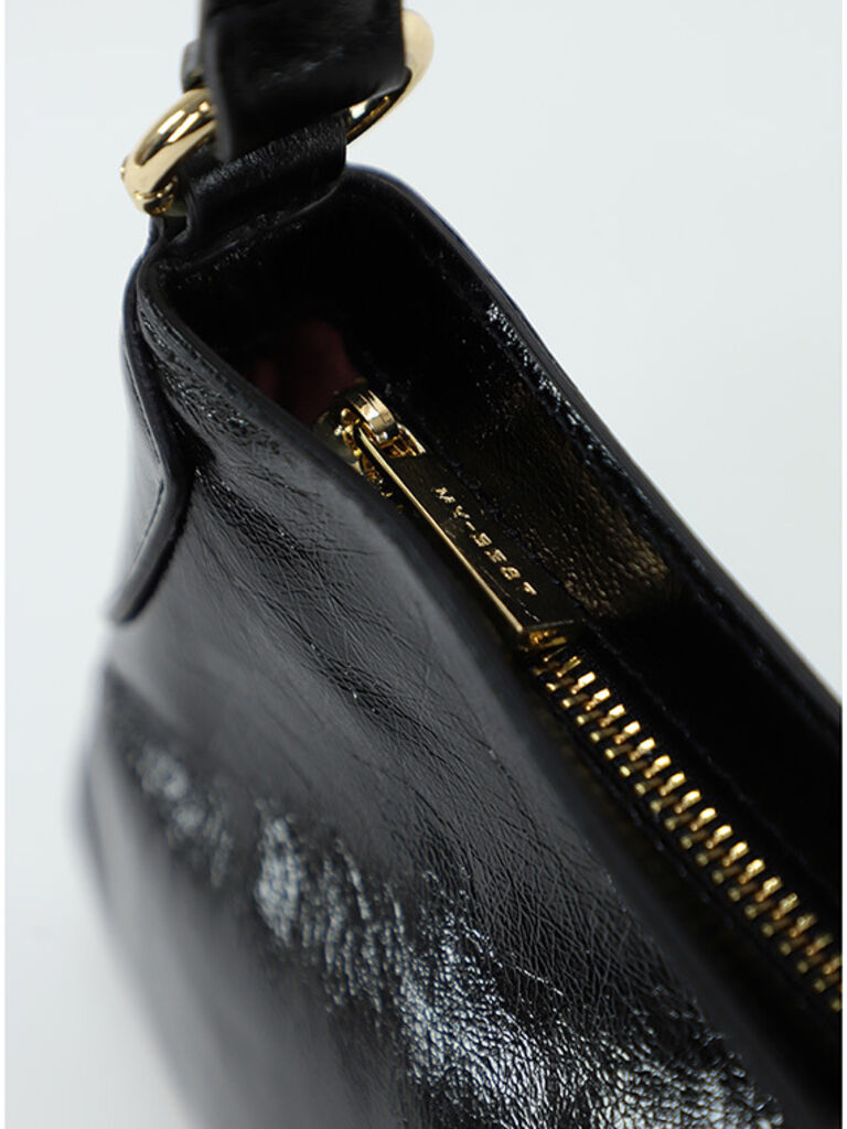 Black Textured Shoulder Bag with Adjustable Strap