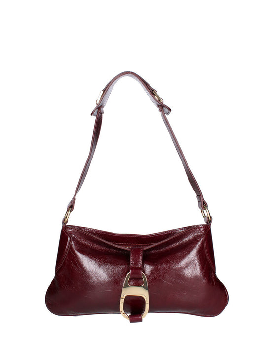 Burgundy Patent Shoulder Bag with Gold Accent