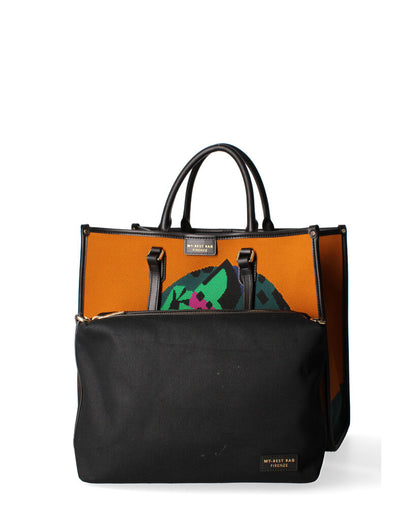 Orange Canvas Tote Bag with Artistic Jaguar Design