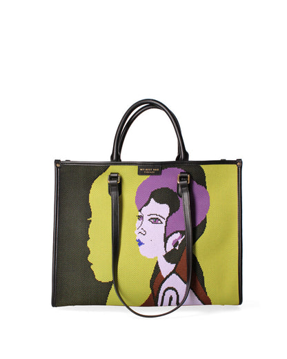 Multicolor Canvas Tote with Graphic Design