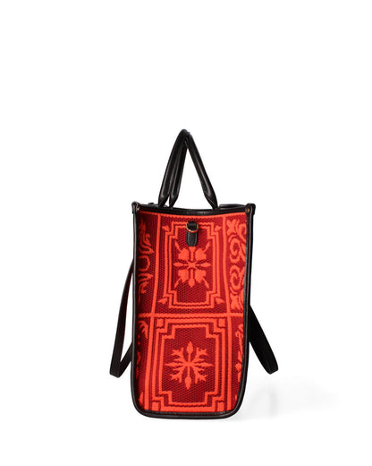 Red Embroidered Tote Bag with Ornate Design