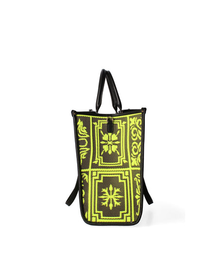 Black and Yellow Geometric-Pattern Tote with Double Handle
