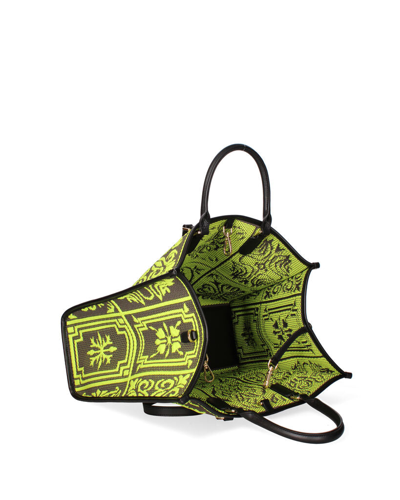 Black and Yellow Geometric-Pattern Tote with Double Handle