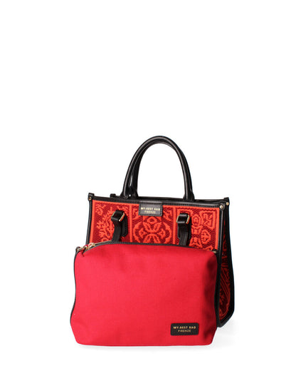 Red Patterned Canvas Tote with Dual Handles