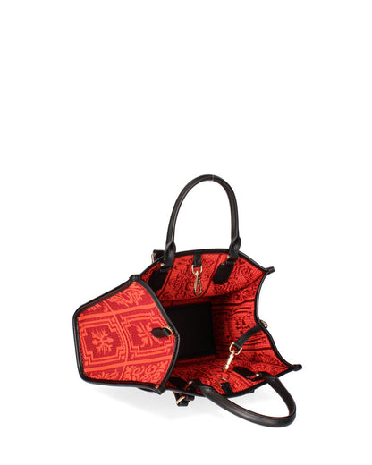Red Patterned Canvas Tote with Dual Handles