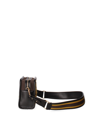 Brown Geometric Woven Clutch with Zip Closure