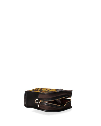 Brown Geometric Woven Clutch with Zip Closure