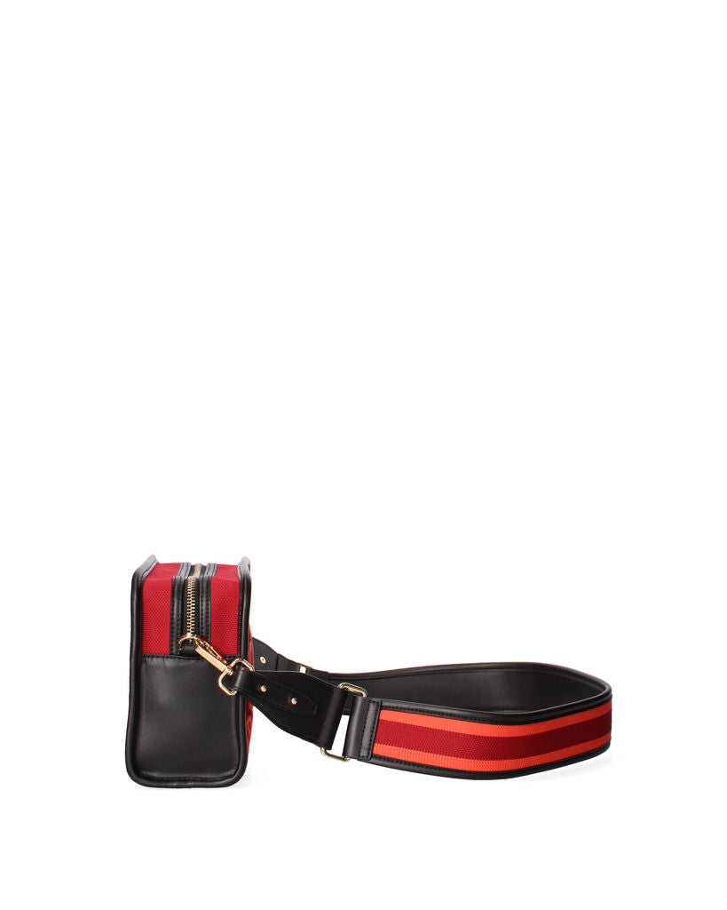 Red Geometric Knit Pouch with Zip Closure