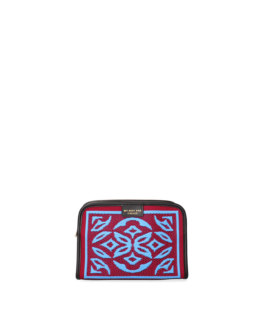 Red and Blue Geometric Pattern Pouch