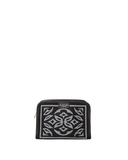 Black Geometric Embroidered Pouch with Zipper