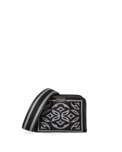 Black Geometric Embroidered Pouch with Zipper
