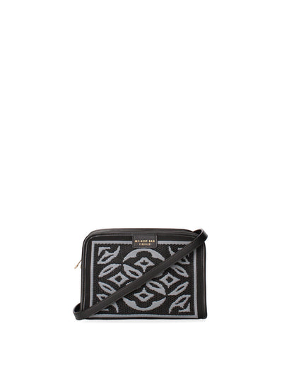 Black Geometric Embroidered Pouch with Zipper