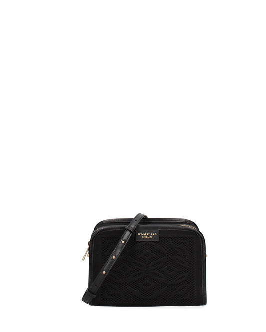 Black Embossed Crossbody Bag with Adjustable Strap