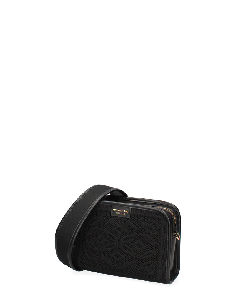 Black Embossed Crossbody Bag with Adjustable Strap