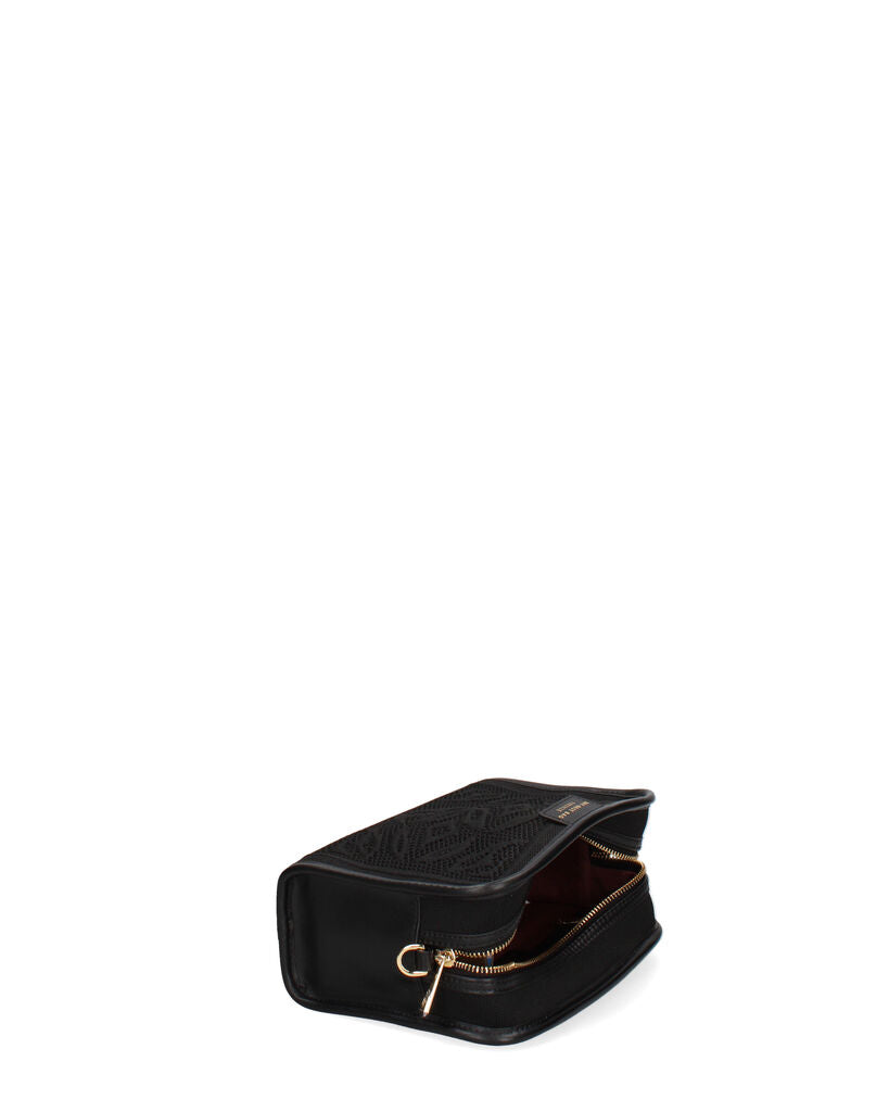 Black Embossed Crossbody Bag with Adjustable Strap