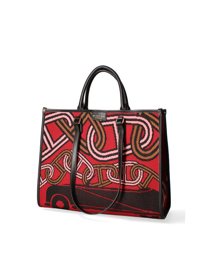 Red Abstract Tote Bag with Black Handles