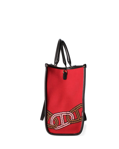 Red Abstract Tote Bag with Black Handles