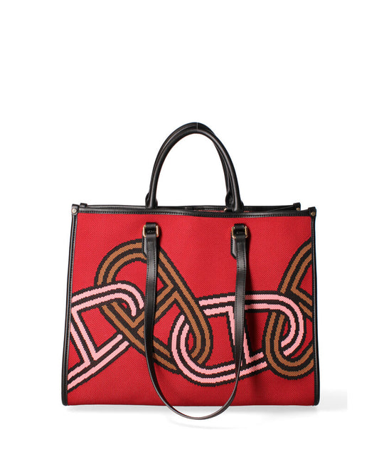Red Abstract Tote Bag with Black Handles