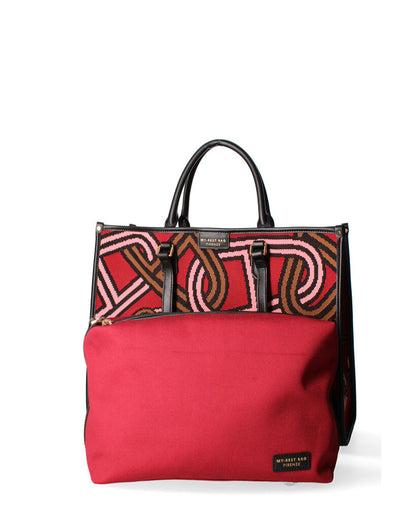 Red Abstract Tote Bag with Black Handles